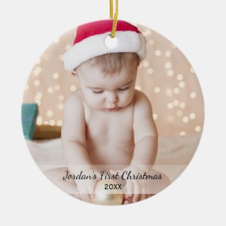 Personalized Baby's First Christmas Photo Name Yea Ceramic Ornament