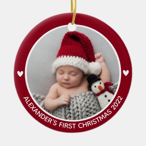 Personalized Babys First Christmas Photo Name Year Ceramic Ornament