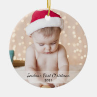 Personalized Babys First Christmas Photo Name Year Ceramic Ornament