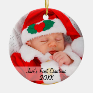 Personalized Babys First Christmas Photo Name Year Ceramic Ornament