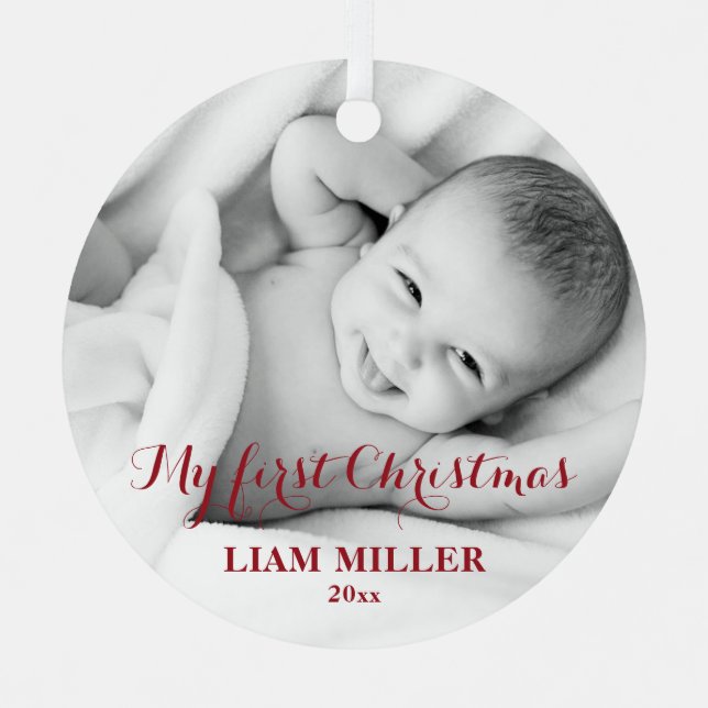 Personalized Babys First Christmas Photo Ornament (Front)