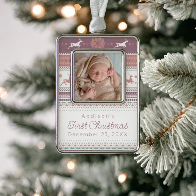 Personalized Baby's First Christmas Pink Reindeer Ornament (Creator Uploaded)