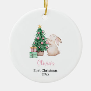Personalized Baby's First Christmas rabbit Ceramic Ornament