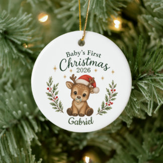Personalized Baby's First Christmas "Reindeer" Ceramic Ornament