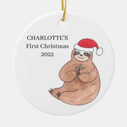 Personalized Babys First Christmas Sloth Ceramic  Ceramic Ornament