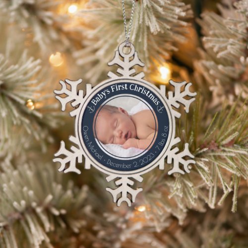 Personalized Babys First Christmas Snowflake Pewter Christmas Ornament