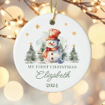 Personalized Baby's First Christmas Snowman Ceramic Ornament<br><div class="desc">This Personalized Baby's First Christmas Snowman Ceramic Ornament is perfect for your little ones first Christmas!</div>