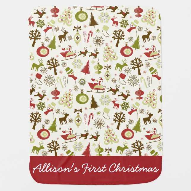 Personalized Baby's First Christmas Stroller Blanket (Front)