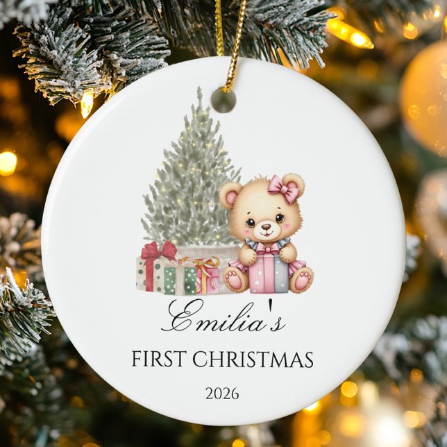 Personalized Baby's First Christmas Teddy Bear Ceramic Ornament (Creator Uploaded)