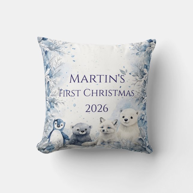 Personalized Baby's First Christmas Throw Pillow (Front)