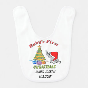 Personalized Baby's First Christmas with Elephant Baby Bib