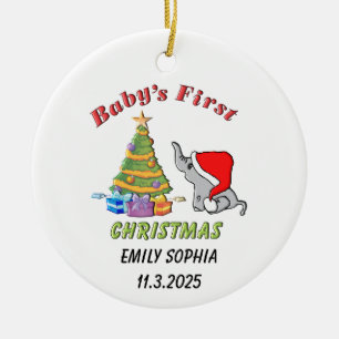 Personalized Baby's First Christmas with Elephant Ceramic Ornament