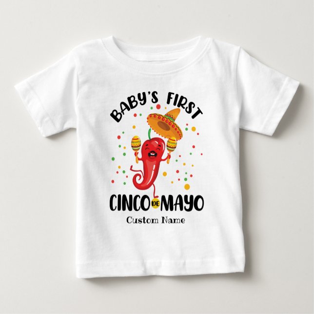 Personalized Baby's First Cinco de Mayo Baby T-Shirt (Front)