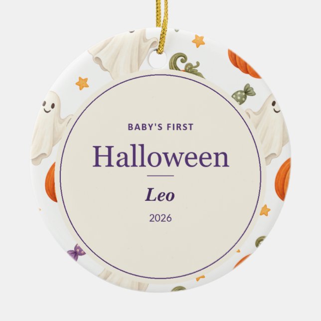 Personalized Baby's First Halloween Ceramic Ornament (Front)