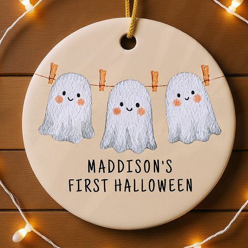 Personalized Baby's First Halloween Cute Ghosts Ceramic Ornament