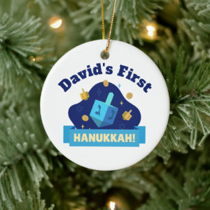 Personalized “Baby's First Hanukkah” with Dreidel Ceramic Ornament