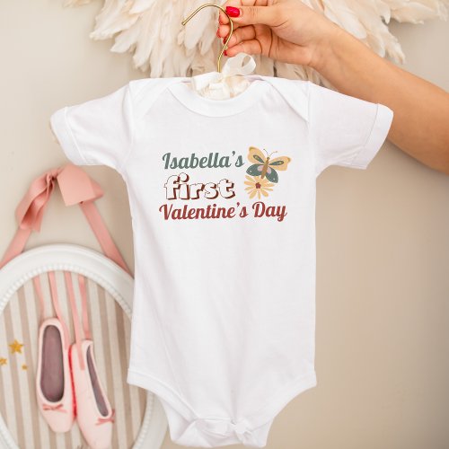 Personalized Babys First Valentines Day Cute Baby Bodysuit