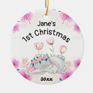 Personalized Baby's Girl First Christmas 2021 Ceramic Ornament