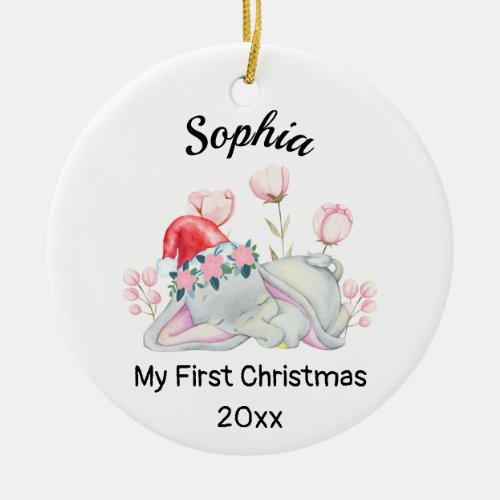 Personalized Babys Girl My First Christmas 2023 Ceramic Ornament