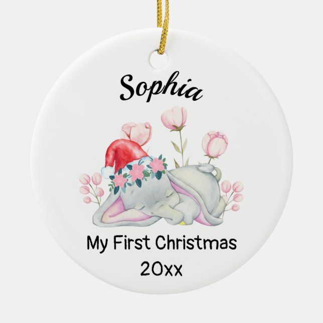 Personalized Baby's Girl My First Christmas 2023 Ceramic Ornament (Front)