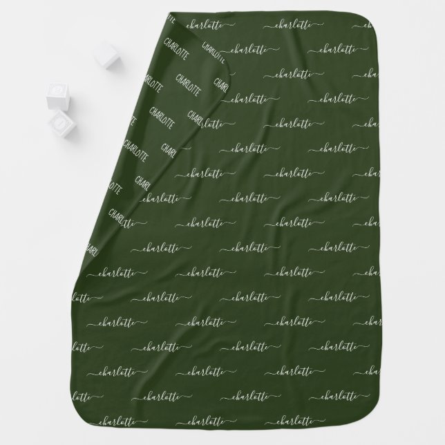 Personalized Baby's Name, Dark Green Baby Blanket (In Situ)