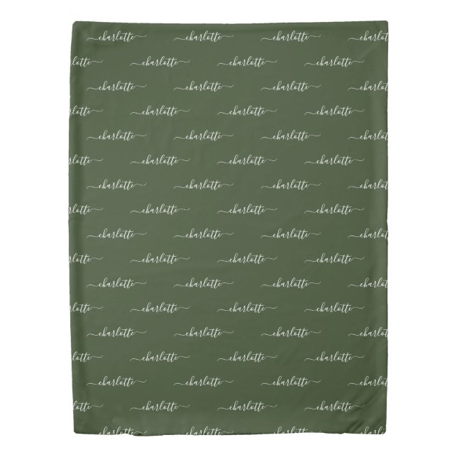 Personalized Baby's Name, Dark Green Duvet Cover (Front)
