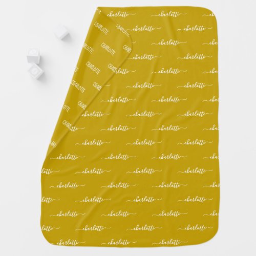 Personalized Babys Name Pattern Mustard Yellow Baby Blanket