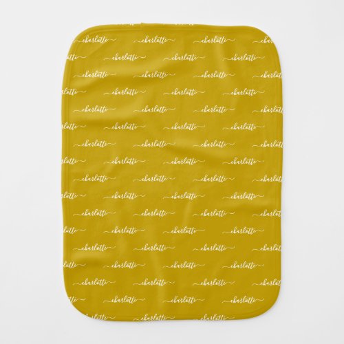 Personalized Babys Name Pattern Mustard Yellow Baby Burp Cloth