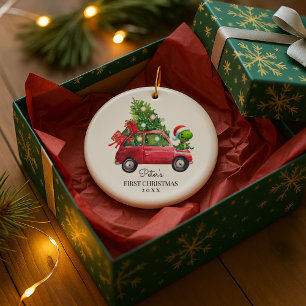 Personalized Baby's Photo and Name Dino Ceramic Ornament