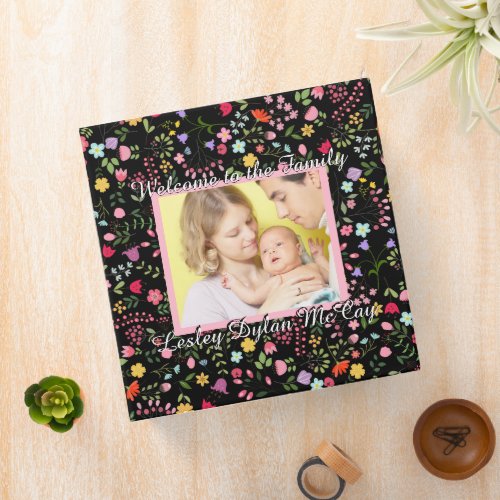Personalized Babys Year One Pink Floral Photo 3 Ring Binder