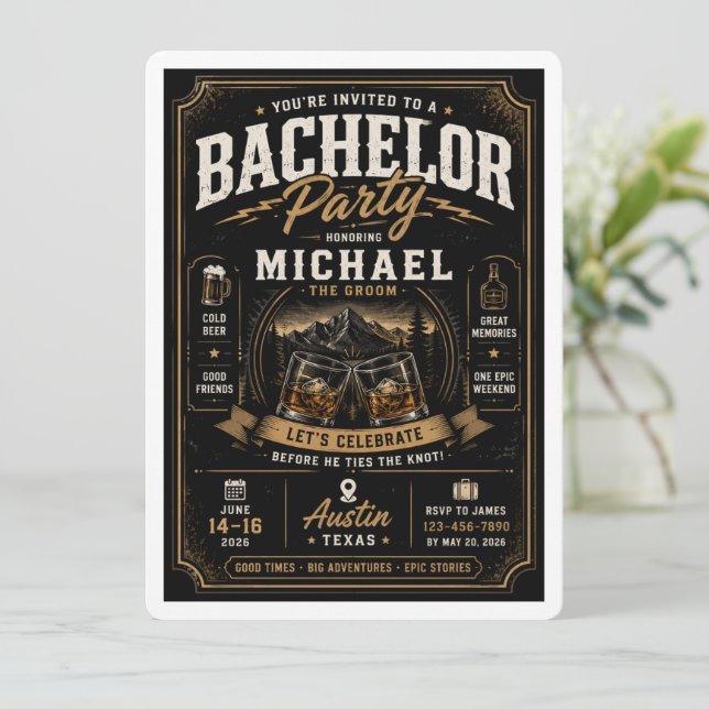 Personalized Bachelor Party Invitation (Standing Front)