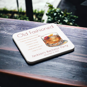 Personalized Bachelor Party Old Fashioned Recipe Beverage Coaster