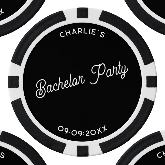 Personalized Bachelor Party Poker Chips (Personalized custom text monochrome black and white bachelor stag party poker chip)