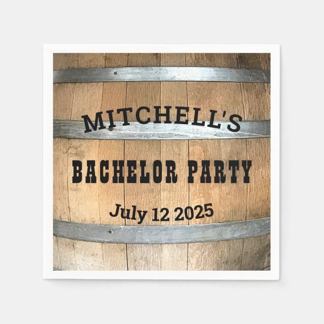 Personalized Bachelor Party Whiskey Barrel Napkins (Front)