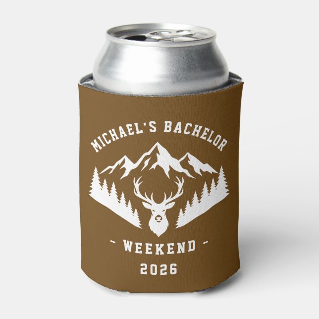 Personalized Bachelor Weekend Mountain Can Cooler (Can Front)