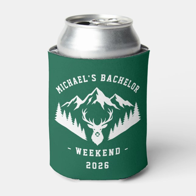 Personalized Bachelor Weekend Mountain Can Cooler (Can Front)