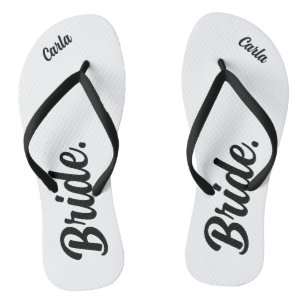 Personalized Bachelorette Bride black and white Flip Flops