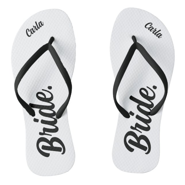 Personalized Bachelorette Bride black and white Flip Flops (Footbed)