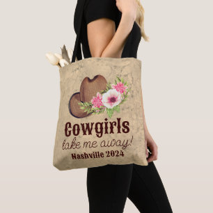 Personalized Bachelorette Cowgirl Pink Floral Tote Bag