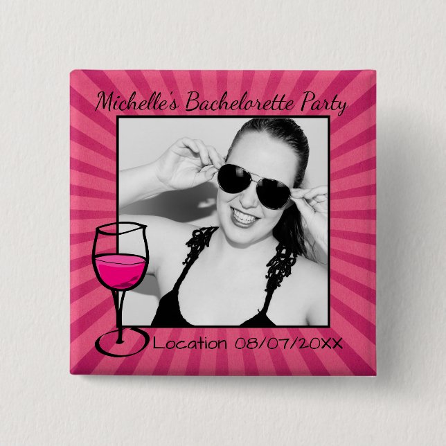 Personalized Bachelorette Framed Photo Pinback Button (Front)