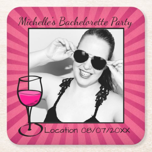 Personalized Bachelorette Framed Square Paper Coaster