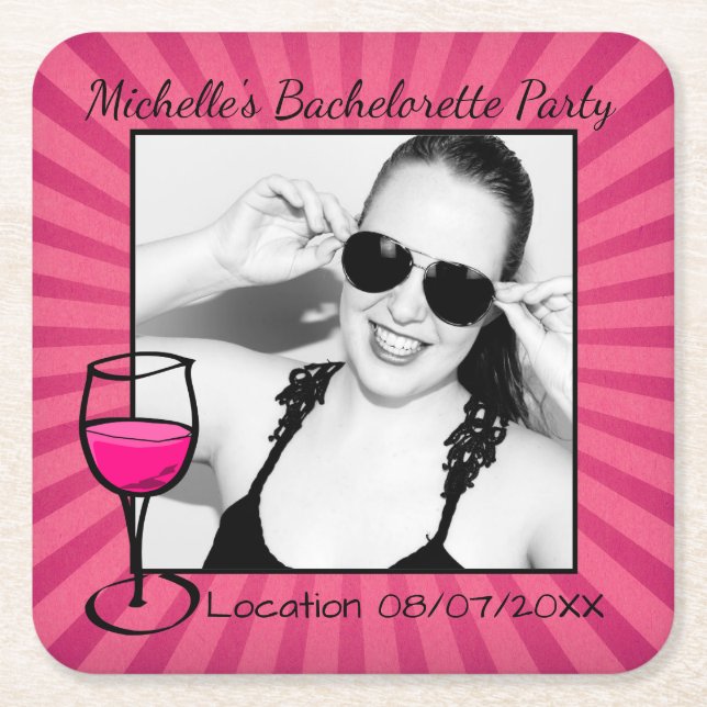 Personalized Bachelorette Framed Square Paper Coaster (Front)