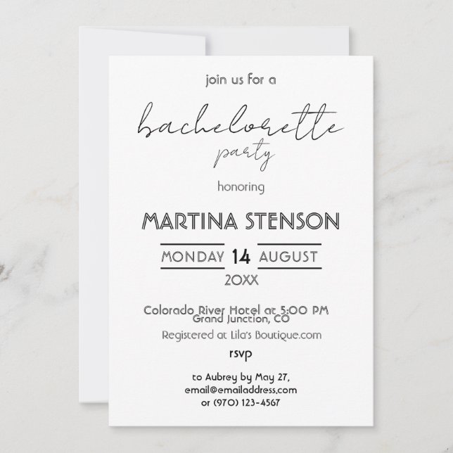 Personalized Bachelorette Party Invitation (Front)