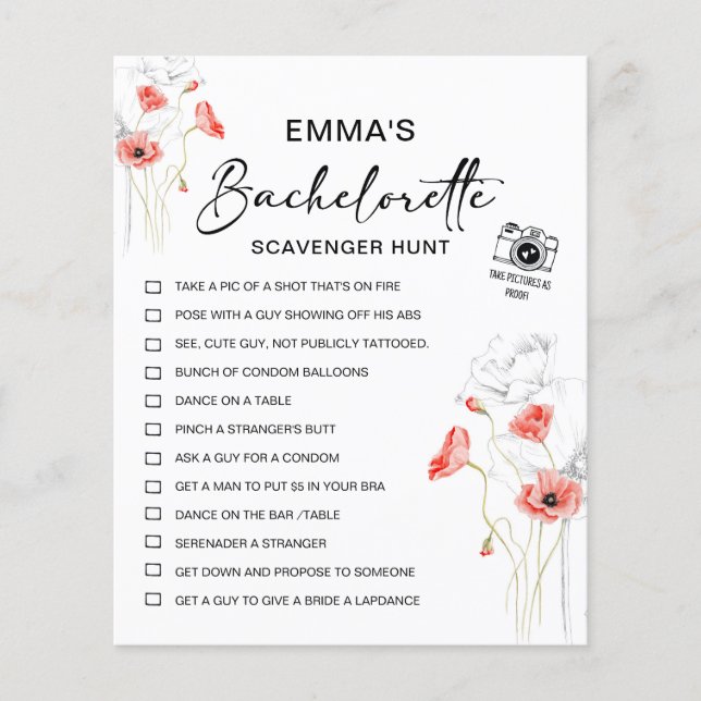 Personalized Bachelorette Scavenger Hunt (Front)