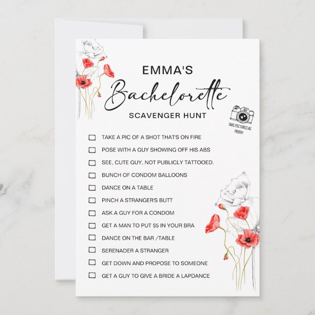 Personalized Bachelorette Scavenger Hunt Game Invitation (Front)