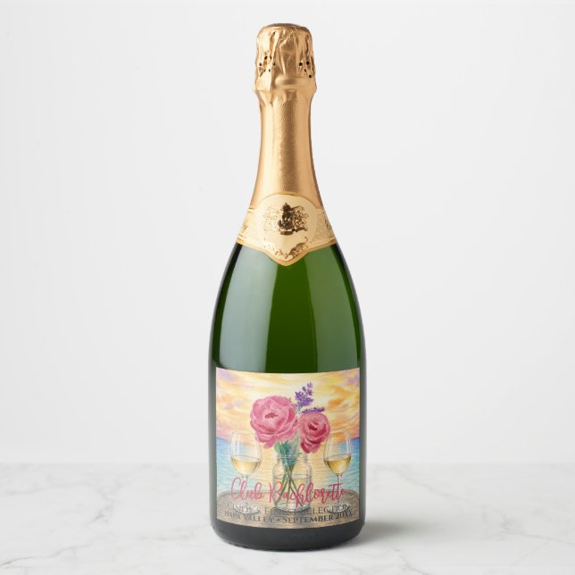 Personalized Bachelorette Sunset Champagne Label (Front)