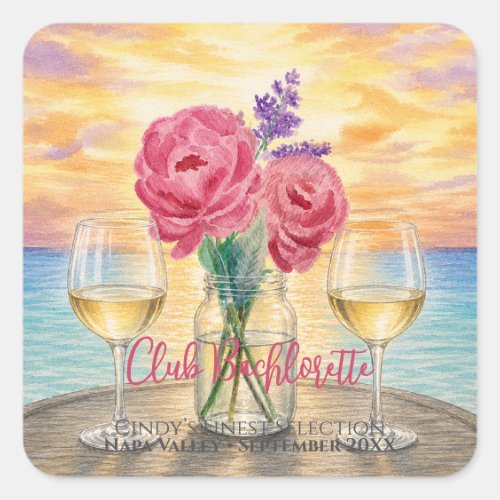 Personalized Bachelorette Sunset Square Sticker