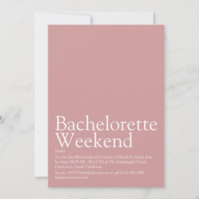 Personalized Bachelorette Weekend Blush Pink Invitation (Front)