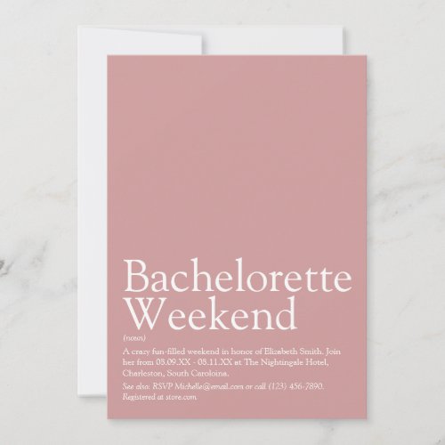 Personalized Bachelorette Weekend Blush Pink Invitation