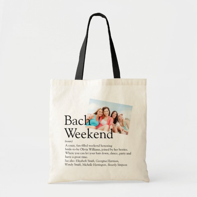 Personalized Bachelorette Weekend Definition Photo Tote Bag (Front)